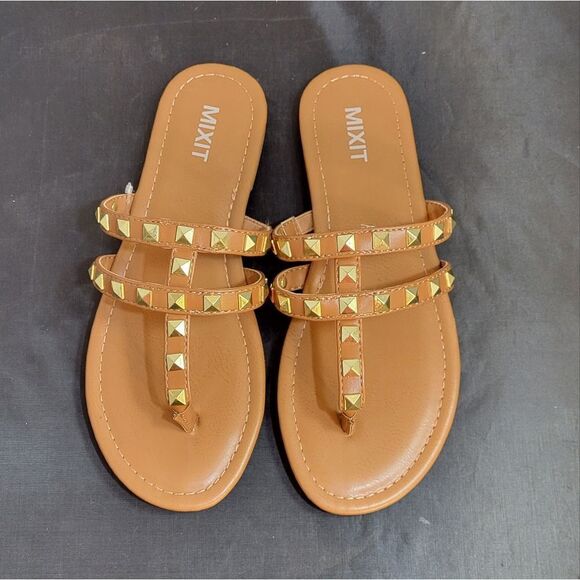 BRAND NEW MIXIT 3-STRAPS THONG WOMEN"S STUDDED DETAILING ROUND TOE  SAND… - Picture 10 of 16